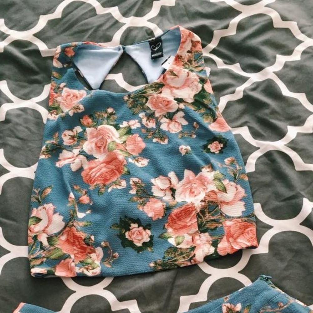 Blue Floral Two Piece Set